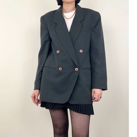 Vintage Jackets & Blazers - Vintage Saville Dark Green Double Breasted Wool Blended Blazer